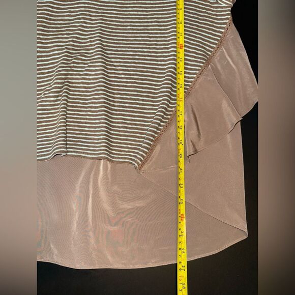 Anthropologie Meadow Rue taupe and teal striped Linen Swing top size Small EUC - Picture 8 of 9